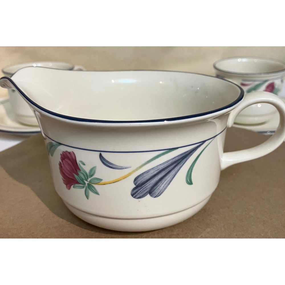 Lenox Creamer Chinastone Poppies on Blue White Excellent Floral Stoneware USA